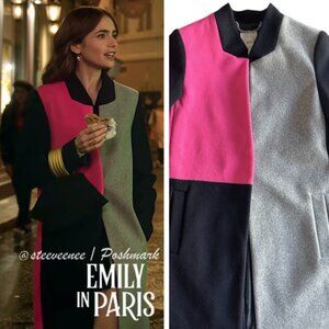 River Island Color Block Longline Coat ASO Emily in Paris